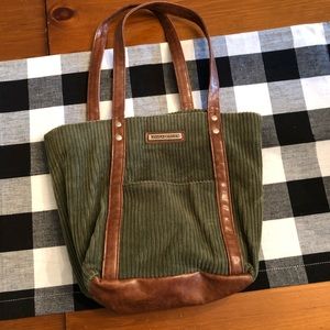 Retired Longaberger Green Corduroy Tote